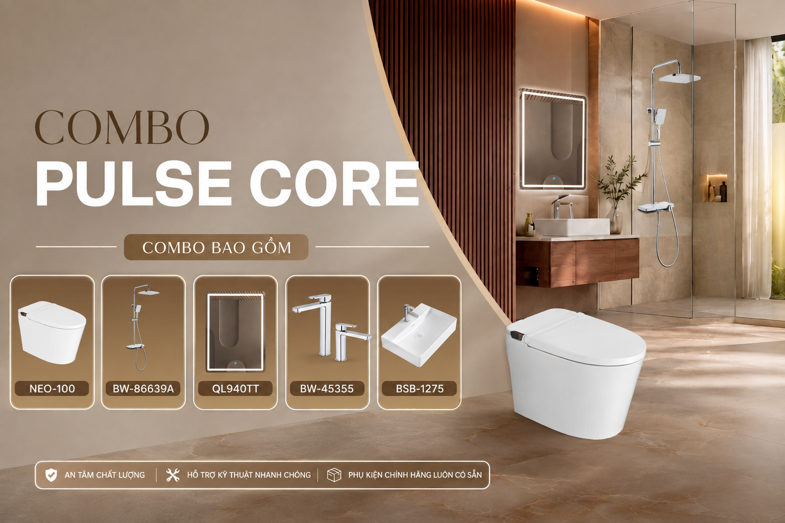 Danh mục thiết bị vệ sinh trọn bộ cho phòng tắm 3–5m²
