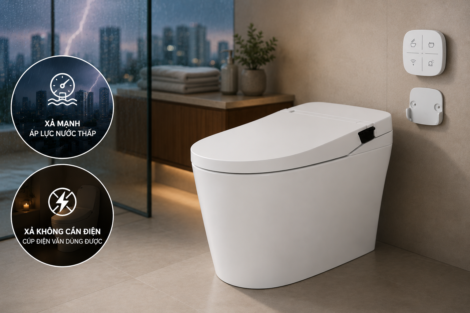 Vì sao bồn cầu điện tử hiện đại vẫn cần xả mạnh khi áp lực nước yếu?